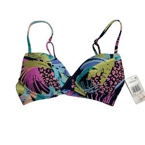 Raisins Moonshadow Printed Underwire Bikini Top Black Floral Animal Print XS New